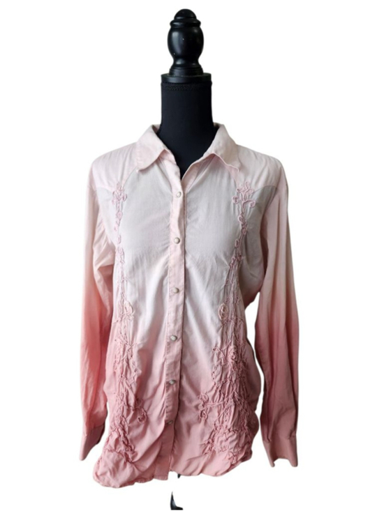 Wrangler Tops - Retro Wrangler Pink Ombre Embroidered Button Down Shirt L